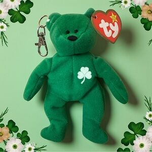Ty Teenie Beanie Baby‎ Erin the Emerald Green Shamrock Bear Bag Charm New